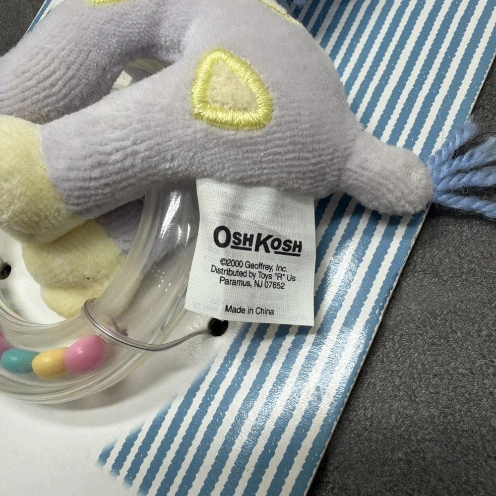 Vintage Toys R Us Oshkosh B'gosh Lavender Giraffe Plush With Rattle Ring Beads